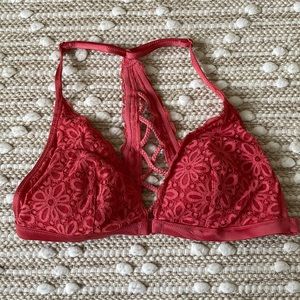 Victoria’s Secret Floral Lace Bralette Bra Red Med